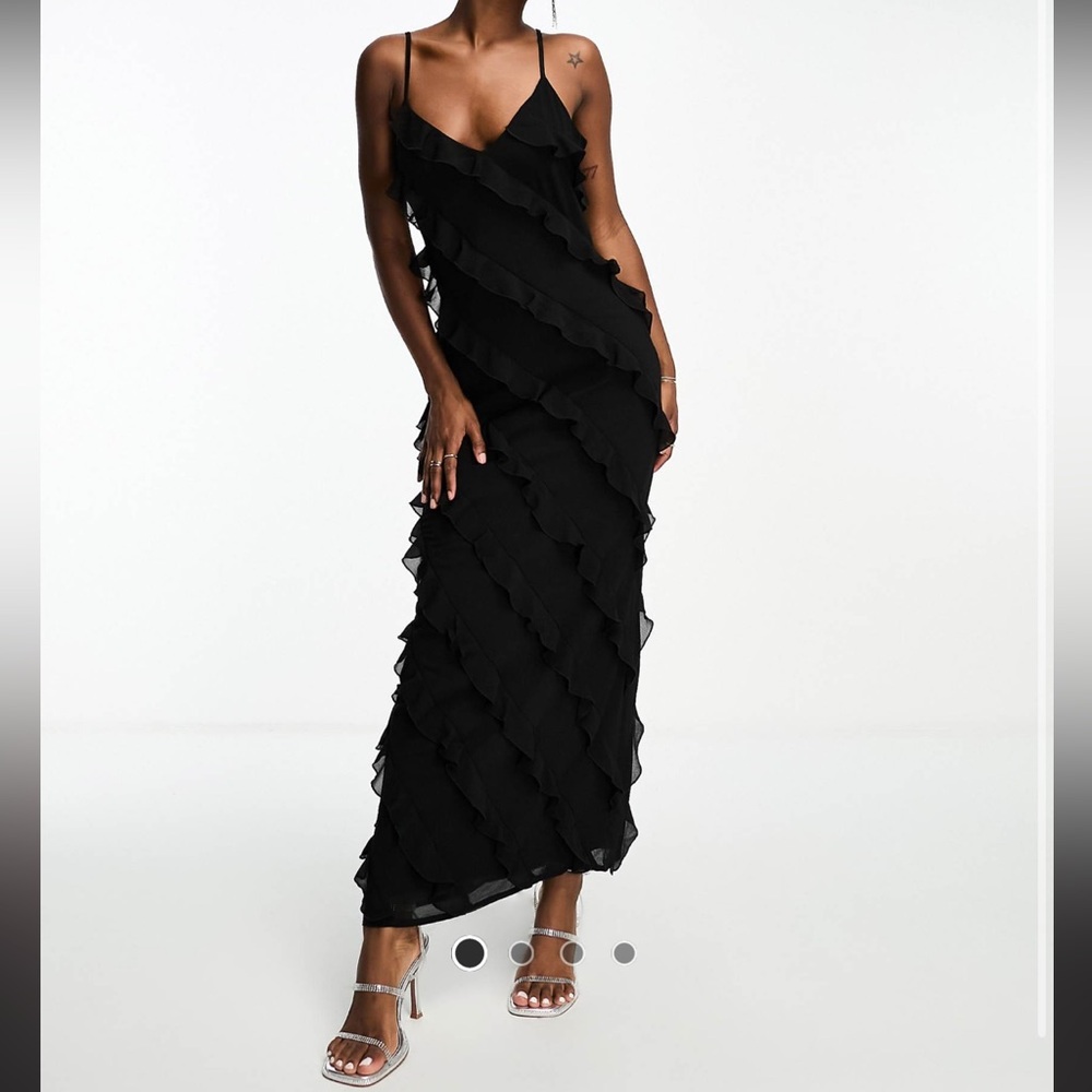 Rare London / Ruffle Maxi Dress / Black / Size 2